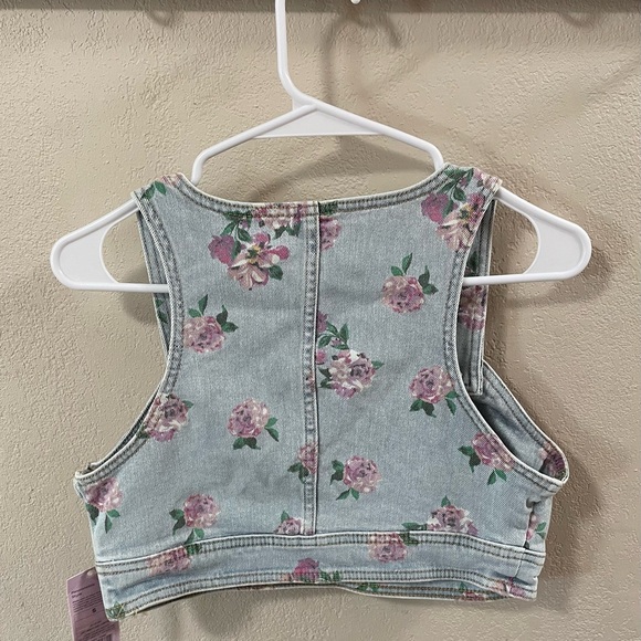 NWT 90’s Style Jean Bustier Crop Top w/ Pink Floral Design - Picture 6 of 12